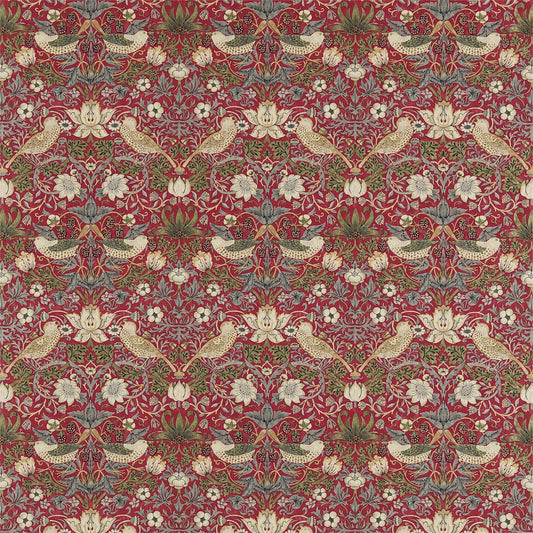 MORRIS & CO Strawberry Thief Fabric Damasks Crimson,Slate   - DM6F220312