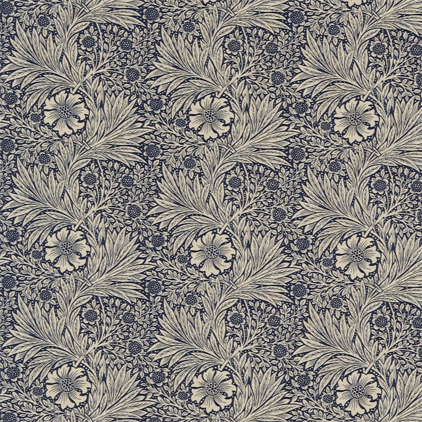 MORRIS & CO Marigold Fabric Contemporary, Floral Indigo,Linen   - DM6F220320
