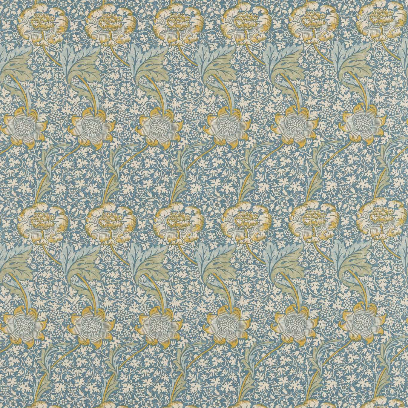MORRIS & CO Kennet Fabric Contemporary, Floral Sea Blue,Lichen   - DM6F220324