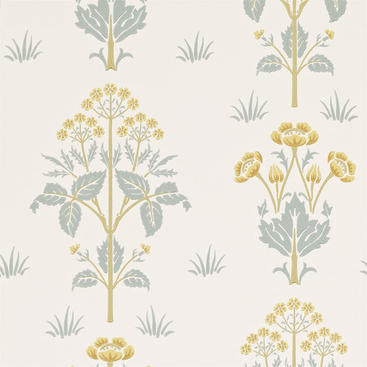 MORRIS & CO Meadow Street Wallpaper Contemporary, Floral Gold,Slate  Surface- Printed Wallpaper - DM6P210349