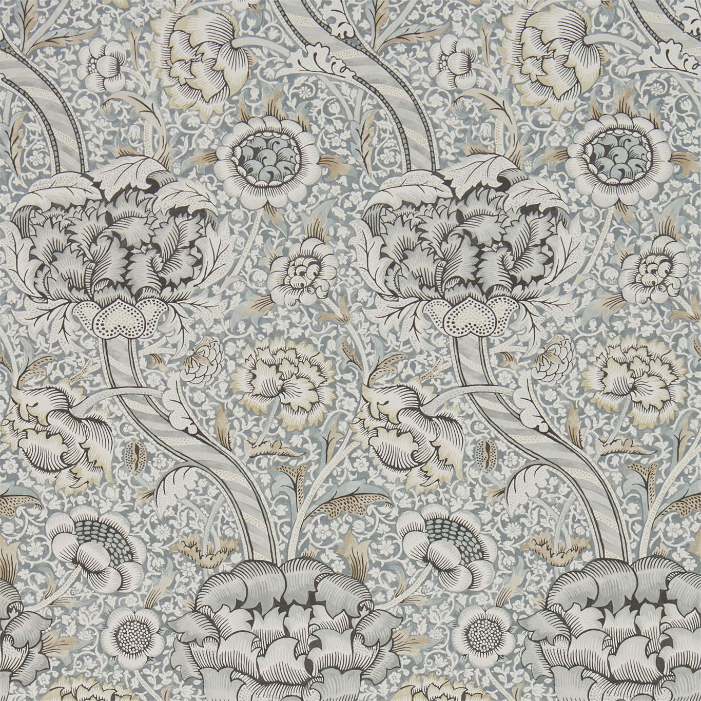 MORRIS & CO Wandle Wallpaper Classic Floral Grey,Stone  Gravure - Wide Width Printed Wallpaper - DMA4216423