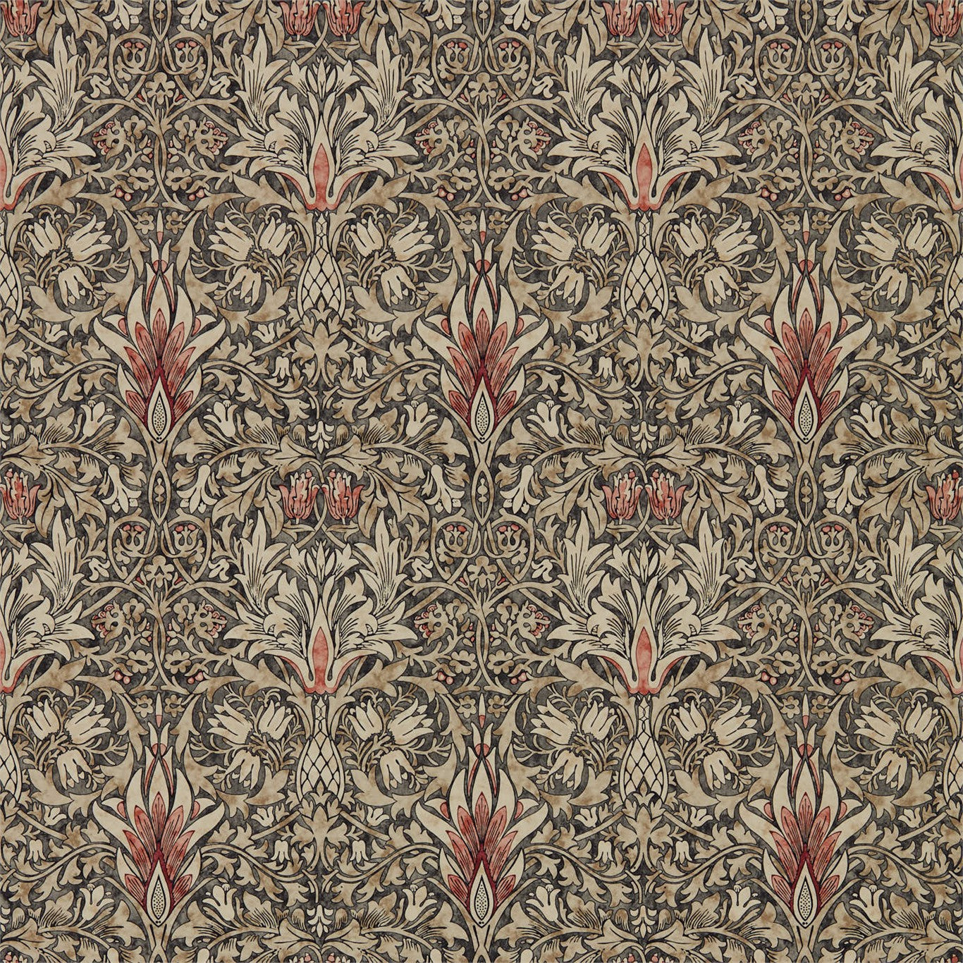 MORRIS & CO Snakeshead Wallpaper Classic Floral Charcoal,Spice  Gravure - Wide Width Printed Wallpaper - DMA4216425
