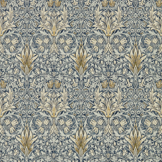 MORRIS & CO Snakeshead Wallpaper Classic Floral Indigo,Cumin  Gravure - Wide Width Printed Wallpaper - DMA4216428
