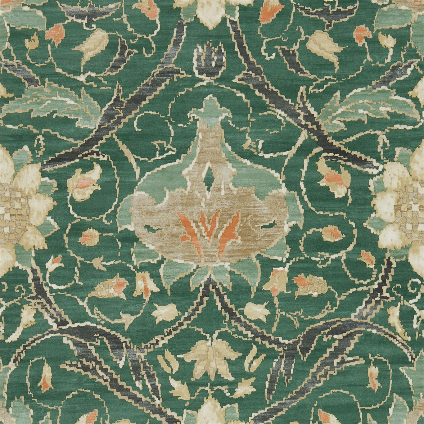 MORRIS & CO Montreal Wallpaper Classic Floral Forest,Teal  Gravure Printed Wallpaper - DMA4216432