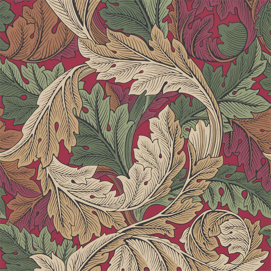 MORRIS & CO Acanthus Wallpaper Leaves , Trees Madder,Thyme  Rotary Printed Wallpaper - DMA4216439