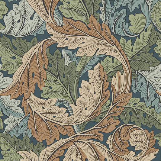 MORRIS & CO Acanthus Wallpaper Leaves , Trees Slate Blue,Thyme  Rotary Printed Wallpaper - DMA4216440