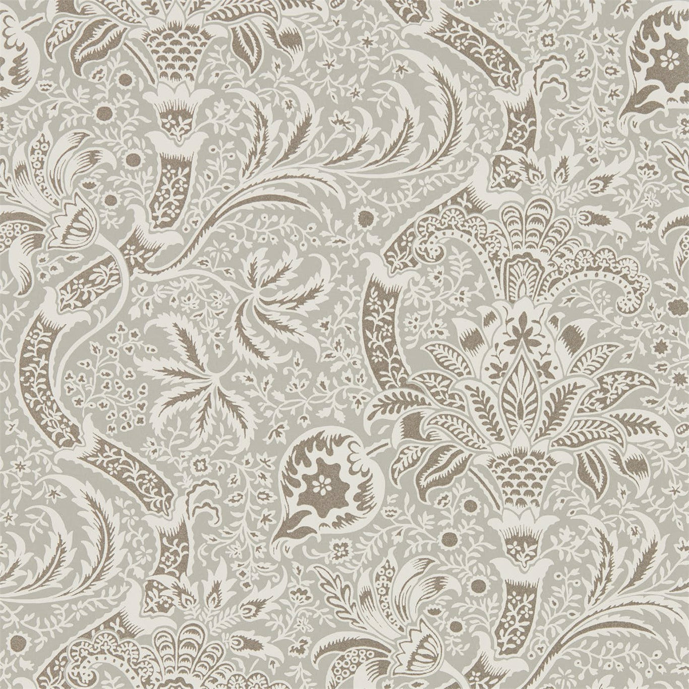 MORRIS & CO Indian Wallpaper Classic Floral Grey,Pewter  Rotary Printed Wallpaper - DMA4216444