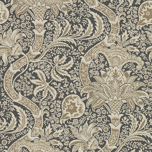 MORRIS & CO Indian Wallpaper Classic Floral Charcoal,Nickel  Rotary Printed Wallpaper - DMA4216445