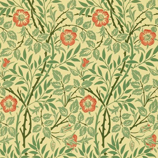 MORRIS & CO Sweet Briar Wallpaper Classic Floral Green,Blue,Rust  Surface- Printed Wallpaper - DMC130101
