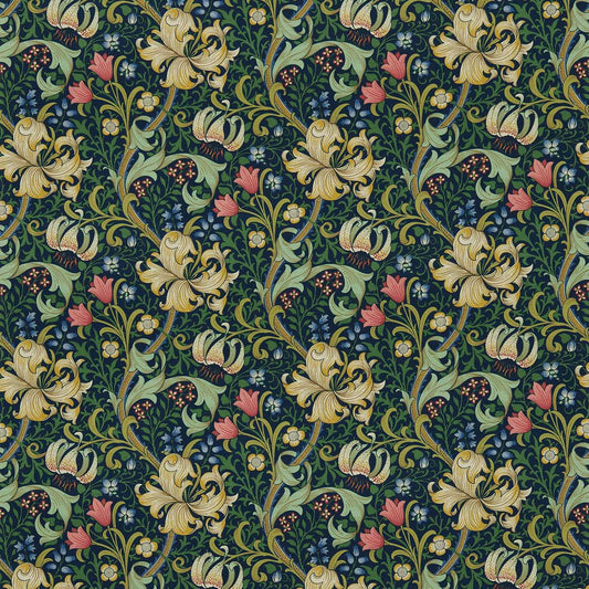 MORRIS & CO Golden Lily Fabric Classic Floral Indigo   - DMC1G3202