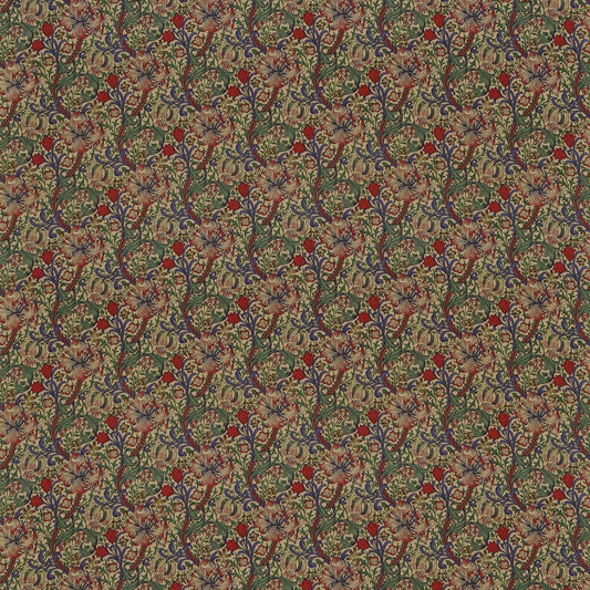 MORRIS & CO Golden Lily Fabric Classic Floral Bottle Green,Burgundy   - DMC1G4203