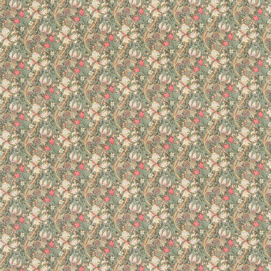 MORRIS & CO Golden Lily Minor Fabric Classic Floral Terracotta,Green,Sage   - DMC1G4206