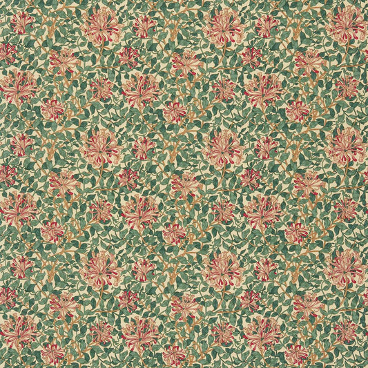 MORRIS & CO Honeysuckle Fabric Classic Floral Bottle Green,Mulberry   - DMC1HS203