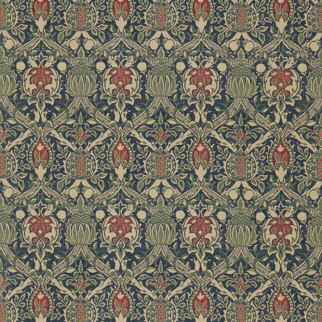 MORRIS & CO Granada Fabric Damasks Indigo,Red   - DMCOGR201