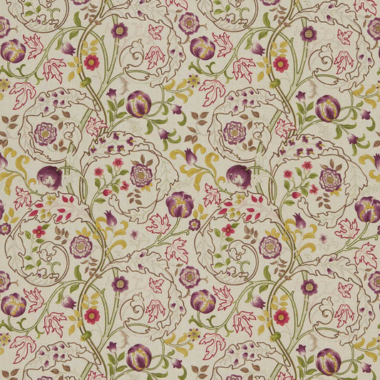 MORRIS & CO Mary Isobel Fabric Contemporary, Floral Wine,Linen   - DMCOMA201