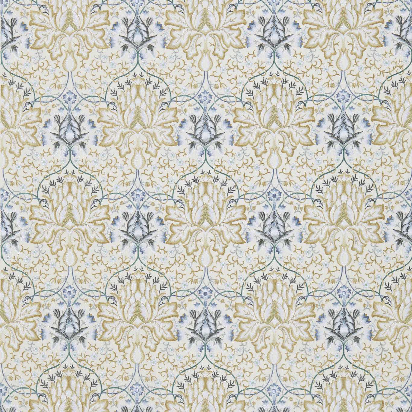 MORRIS & CO Artichoke Fabric Classic Floral Soft Gold,Cream   - DMEM234544