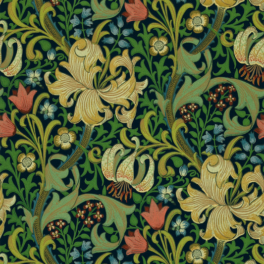 MORRIS & CO Golden Lily Wallpaper Leaves , Trees Indigo  Surface- Printed Wallpaper - DMI1G3101