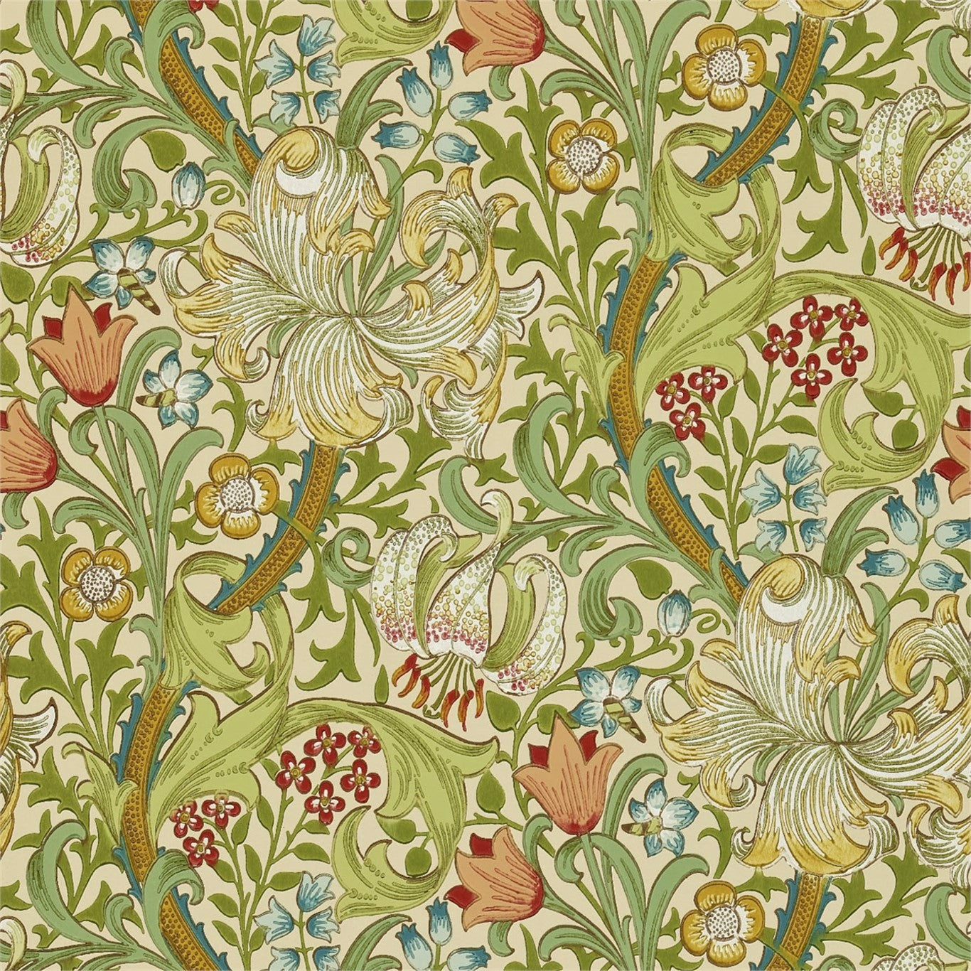 MORRIS & CO Golden Lily Wallpaper Leaves , Trees Pale Biscuit  Surface- Printed Wallpaper - DMI1G3102