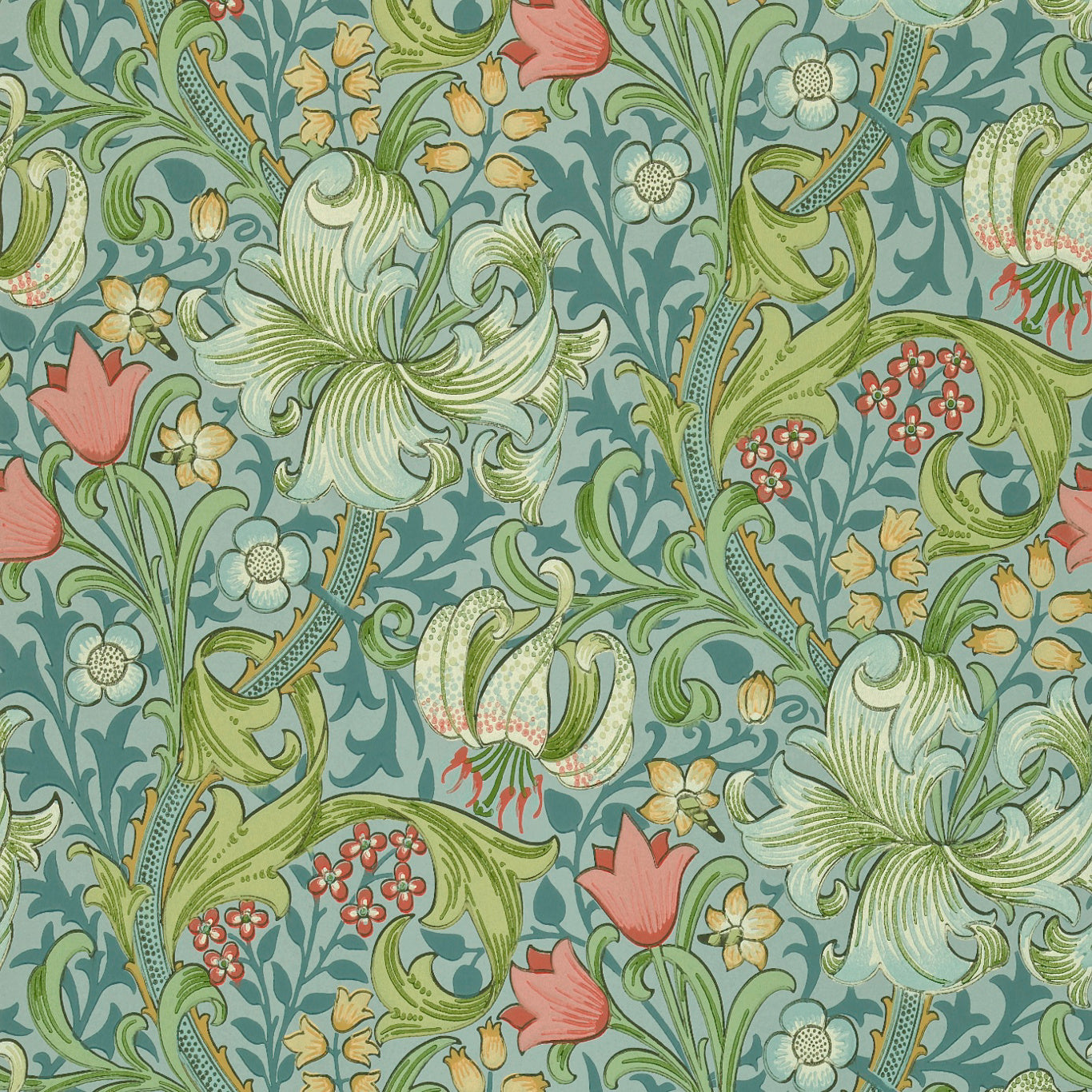 MORRIS & CO Golden Lily Wallpaper Leaves , Trees Mineral  Surface- Printed Wallpaper - DMI1G3103