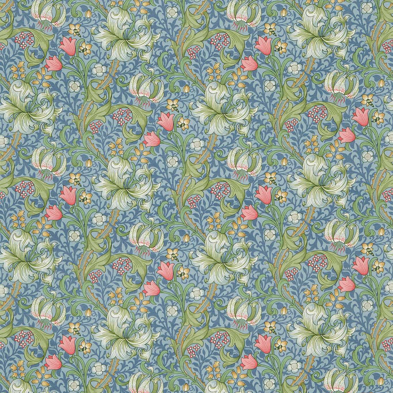 MORRIS & CO Golden Lily Fabric Classic Floral Mineral Blues   - DMI1G3204