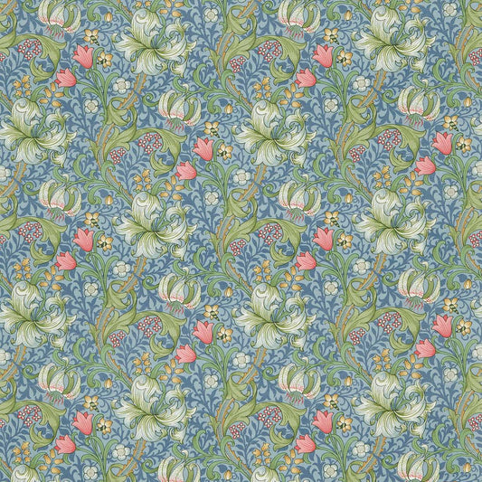 MORRIS & CO Golden Lily Fabric Classic Floral Mineral Blues   - DMI1G3204