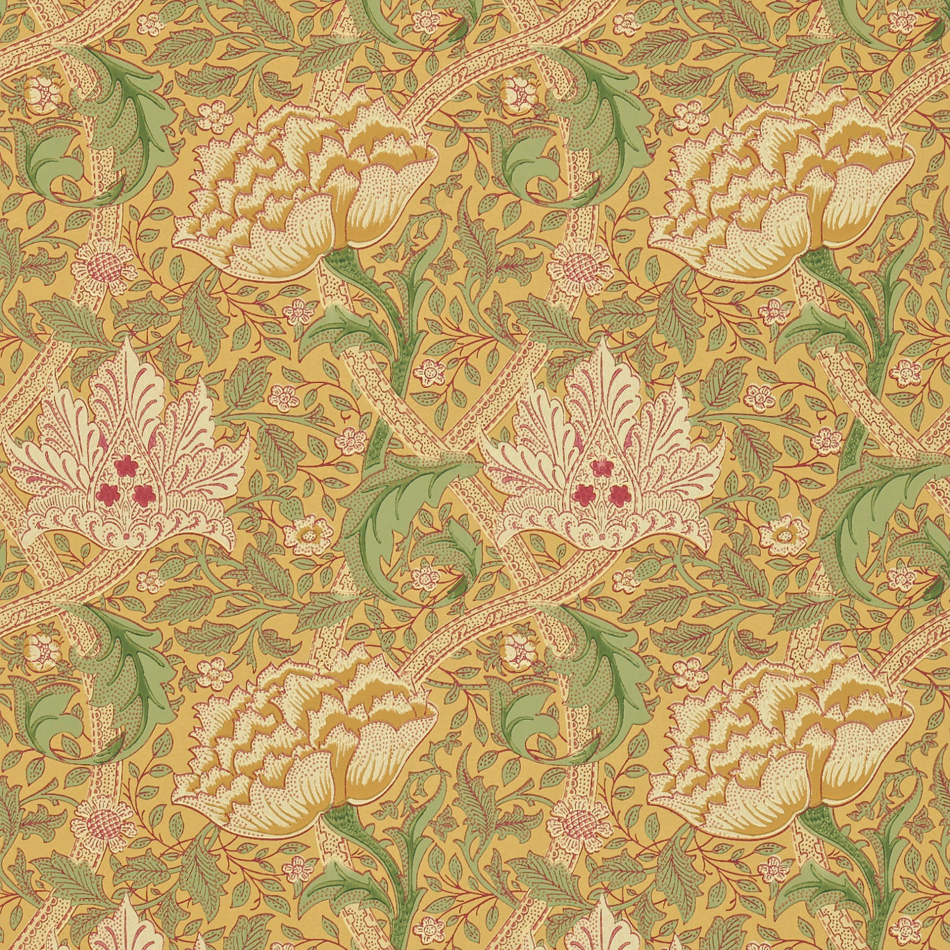 MORRIS & CO Windrush Wallpaper Classic Floral Gold,Thyme  Surface- Printed Wallpaper - DMI1W6102