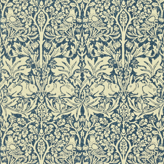 MORRIS & CO Brer Rabbit Wallpaper Damasks Indigo,Vellum  Surface- Printed Wallpaper - DMORBR105