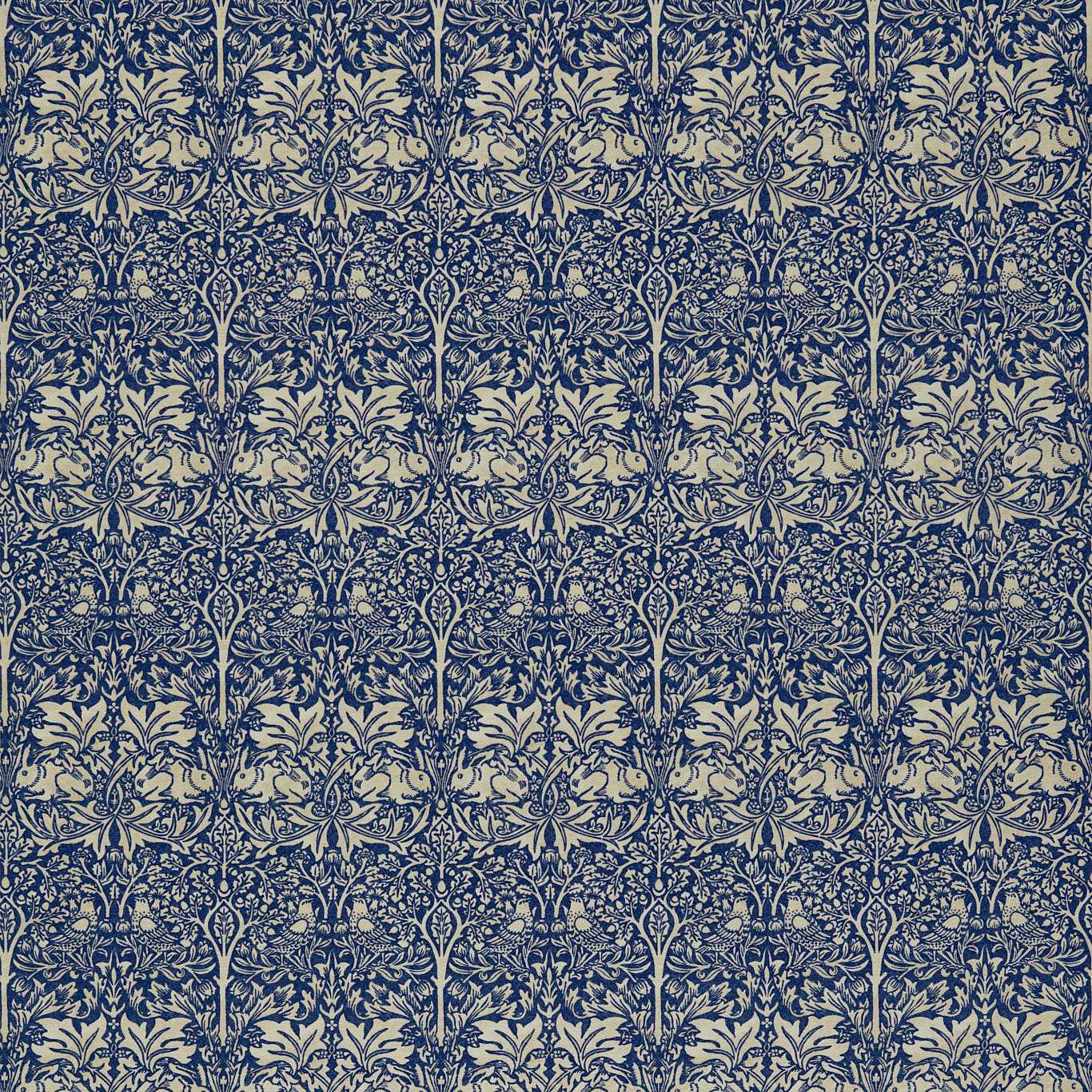 MORRIS & CO Brer Rabbit Fabric Damasks Indigo,Vellum   - DMORBR205