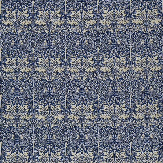 MORRIS & CO Brer Rabbit Fabric Damasks Indigo,Vellum   - DMORBR205