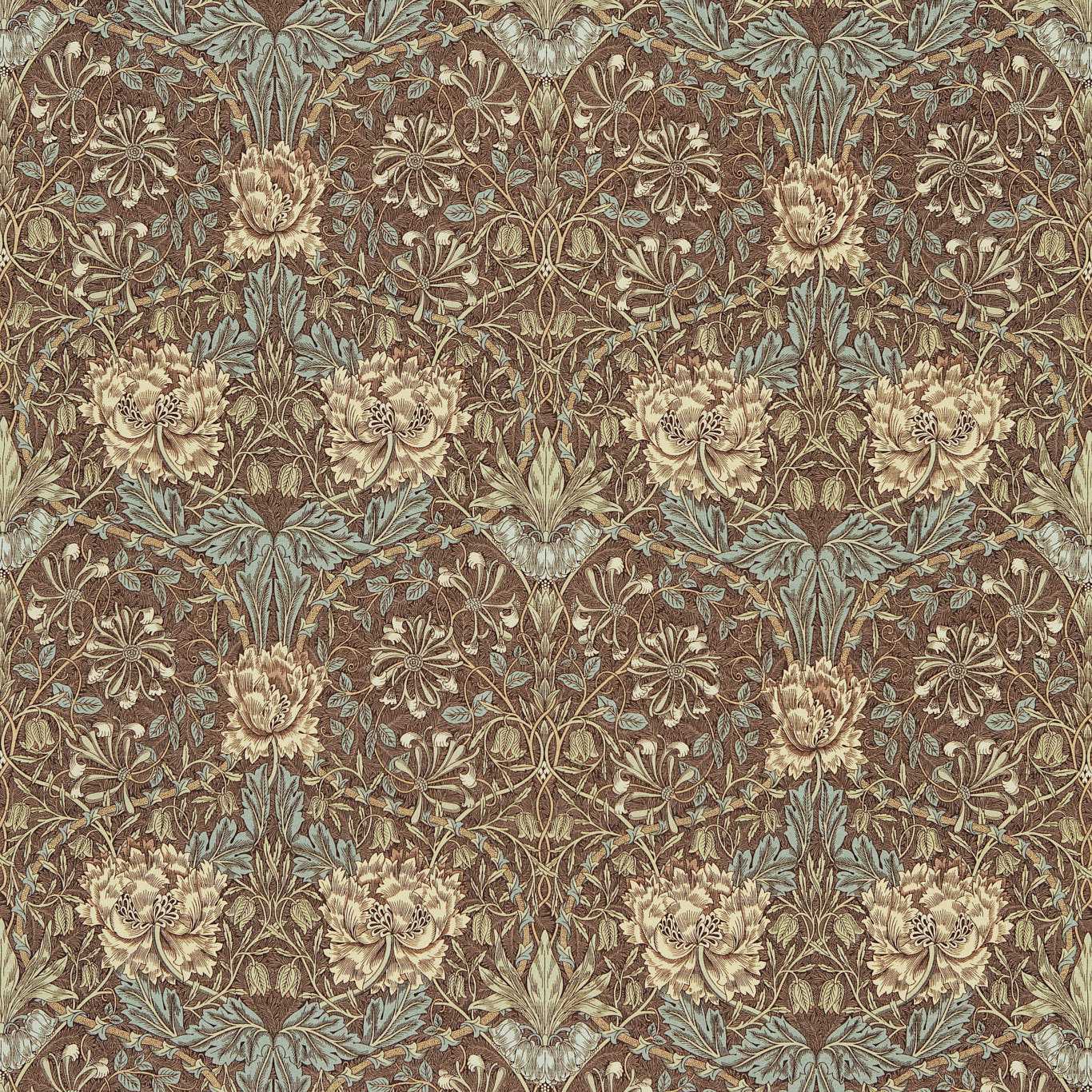 MORRIS & CO Honeysuckle & Tulip Fabric Damasks Bullrush,Slate   - DMORHO201