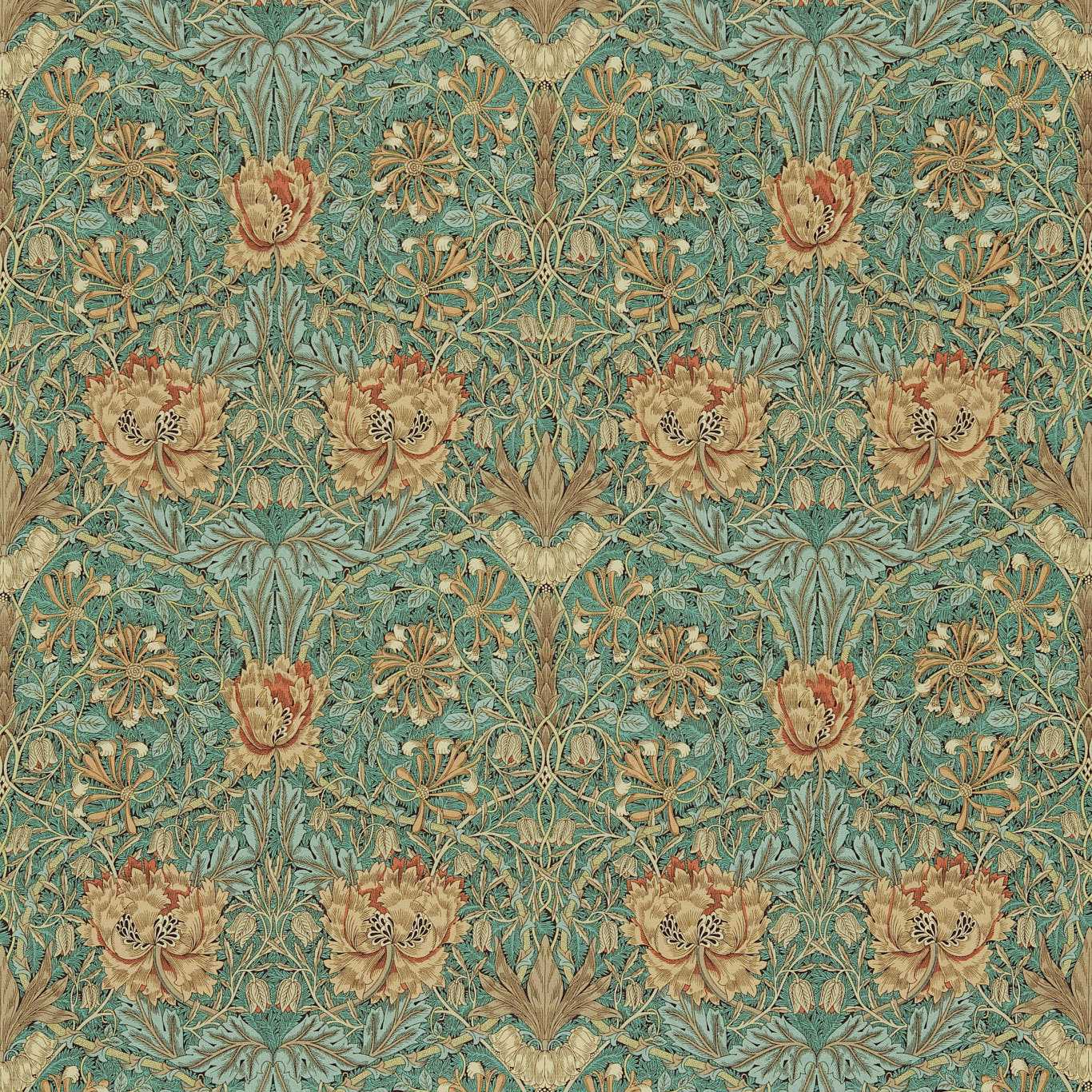 MORRIS & CO Honeysuckle & Tulip Fabric Damasks Privet,Honeycomb   - DMORHO202