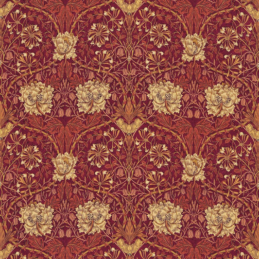 MORRIS & CO Honeysuckle & Tulip Fabric Damasks Brick,Russet   - DMORHO203