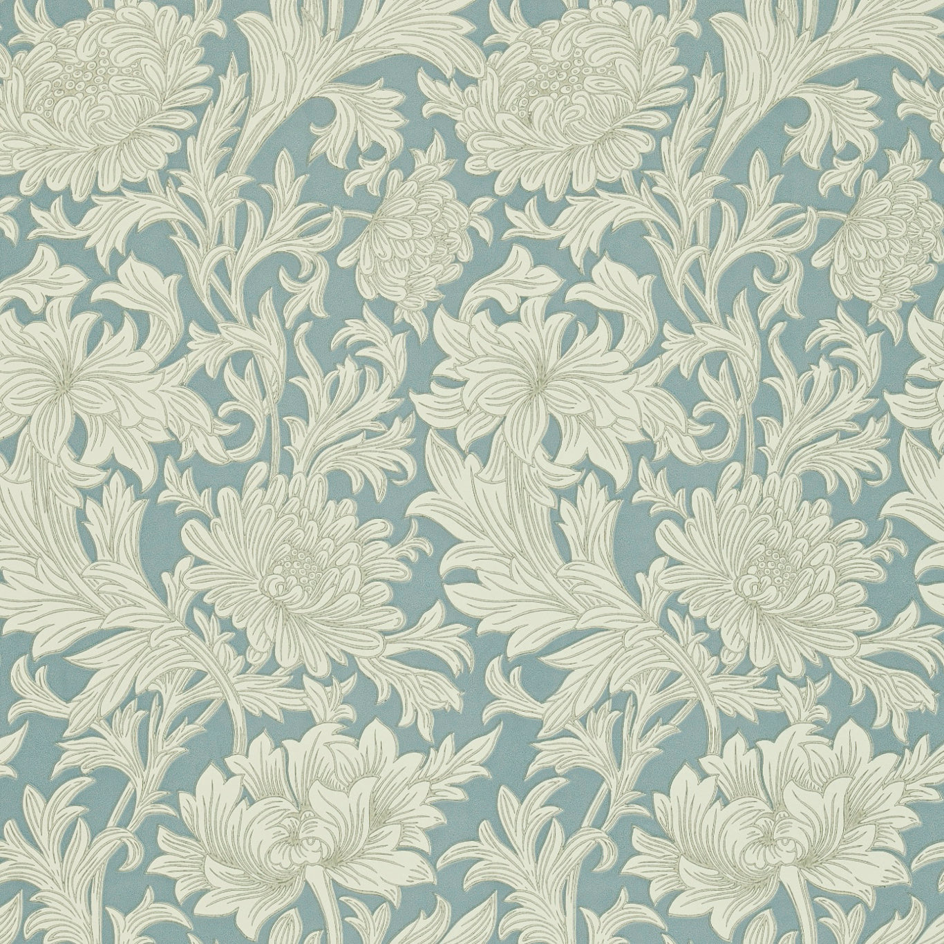 MORRIS & CO Chrysanthemum Toile Wallpaper Contemporary, Floral China Blue,Cream  Surflex-Printed Wallpaper - DMOWCH101