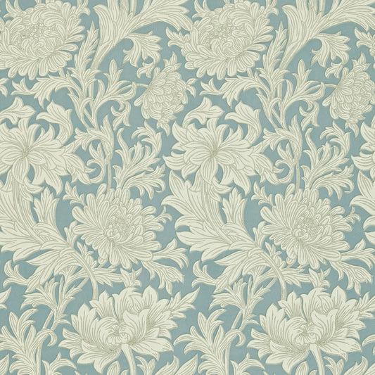 MORRIS & CO Chrysanthemum Toile Wallpaper Contemporary, Floral China Blue,Cream  Surflex-Printed Wallpaper - DMOWCH101
