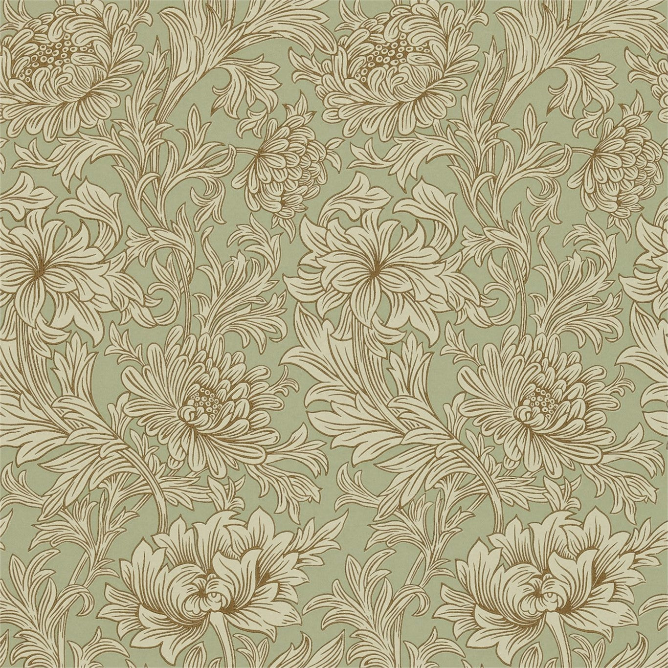 MORRIS & CO Chrysanthemum Toile Wallpaper Contemporary, Floral Eggshell,Gold  Surflex-Printed Wallpaper - DMOWCH104