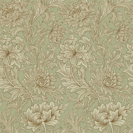 MORRIS & CO Chrysanthemum Toile Wallpaper Contemporary, Floral Eggshell,Gold  Surflex-Printed Wallpaper - DMOWCH104