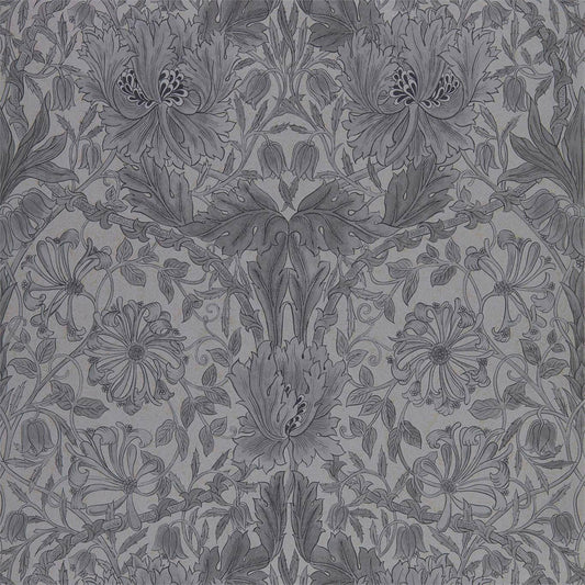MORRIS & CO Pure Honeysuckle & Tulip Wallpaper Classic Floral Black Ink  Gravure - Wide Width Printed Wallpaper - DMPN216523