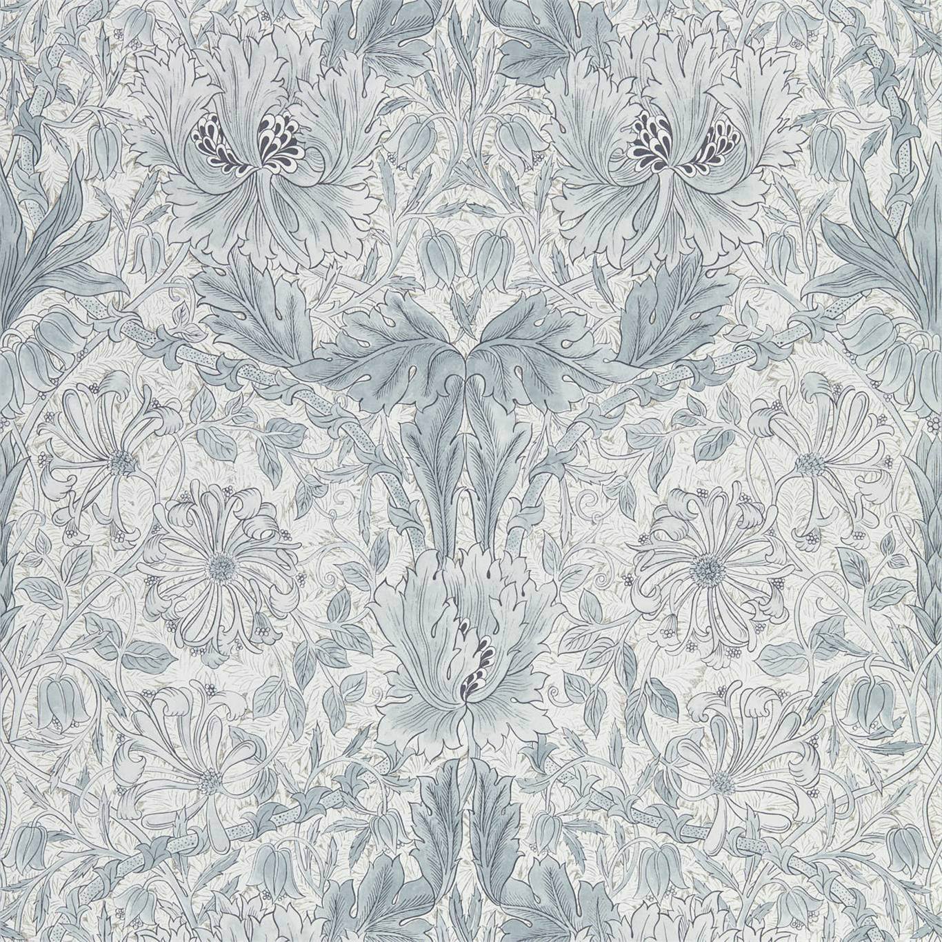 MORRIS & CO Pure Honeysuckle & Tulip Wallpaper Classic Floral Cloud Grey  Gravure - Wide Width Printed Wallpaper - DMPN216524