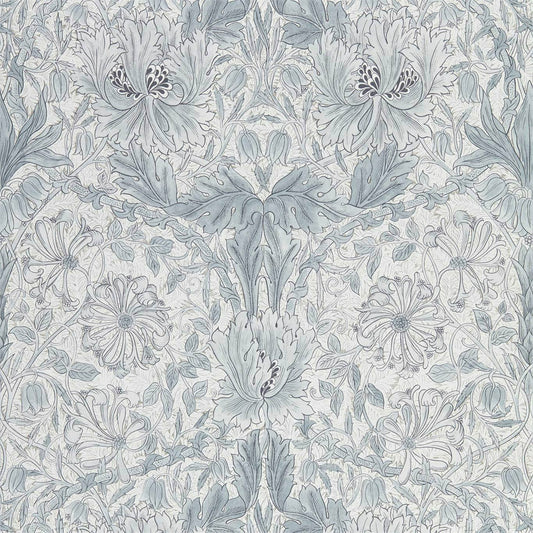 MORRIS & CO Pure Honeysuckle & Tulip Wallpaper Classic Floral Cloud Grey  Gravure - Wide Width Printed Wallpaper - DMPN216524