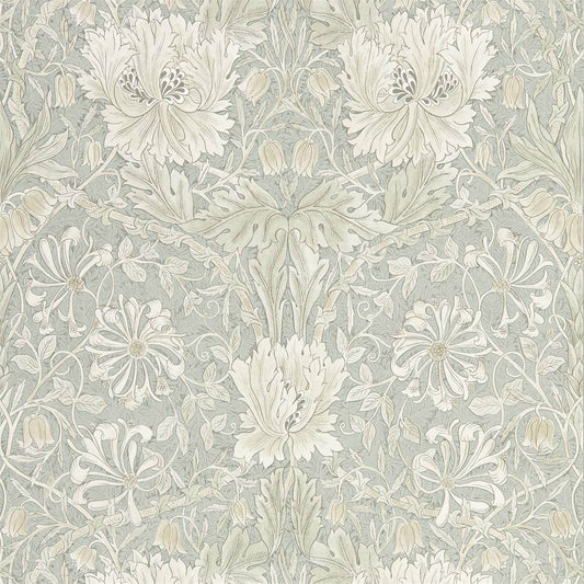 MORRIS & CO Pure Honeysuckle & Tulip Wallpaper Classic Floral Grey Blue  Gravure - Wide Width Printed Wallpaper - DMPN216525