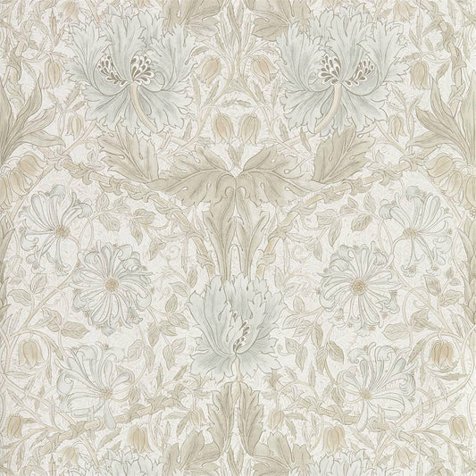 MORRIS & CO Pure Honeysuckle & Tulip Wallpaper Classic Floral Linen  Gravure - Wide Width Printed Wallpaper - DMPN216526
