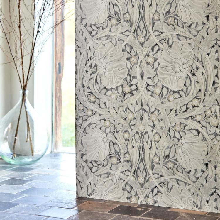 MORRIS & CO Pure Pimpernel Wallpaper Classic Floral Black Ink  Rotary Wide Width Printed Wallpaper - DMPN216539