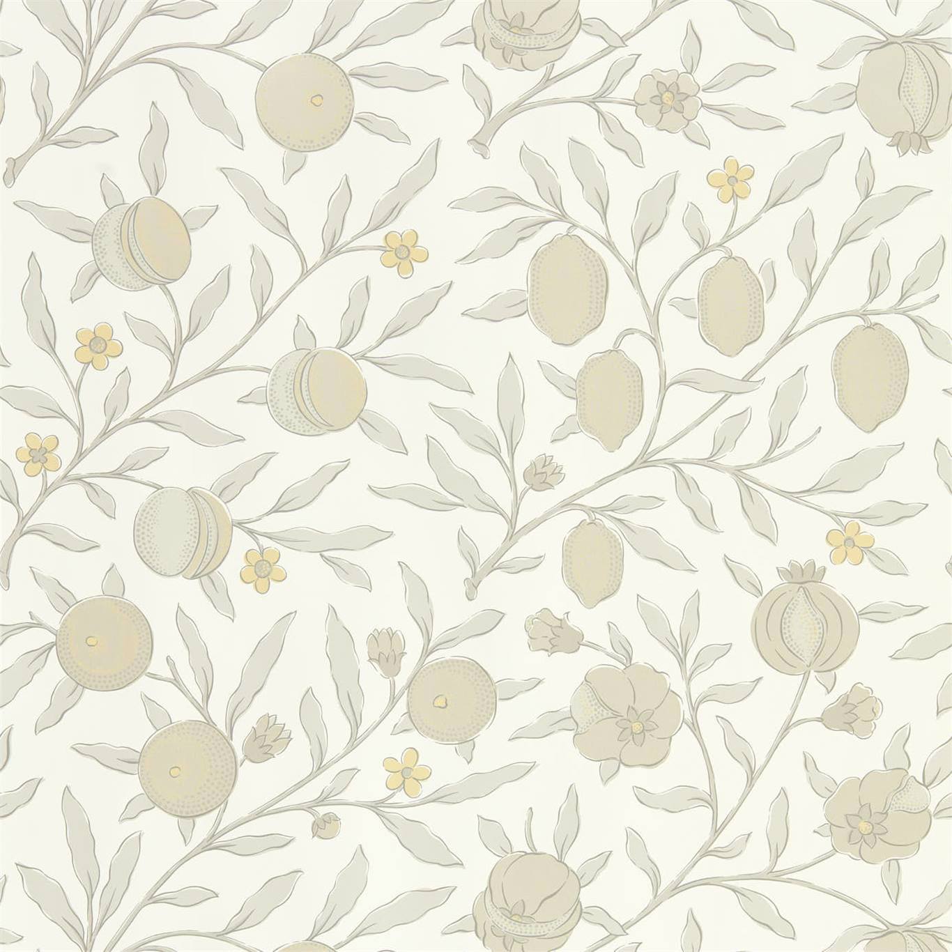 MORRIS & CO Pure Fruit Wallpaper Leaves , Trees Horned Poppy , Grey  Rotary Wide Width Printed Wallpaper - DMPN216542