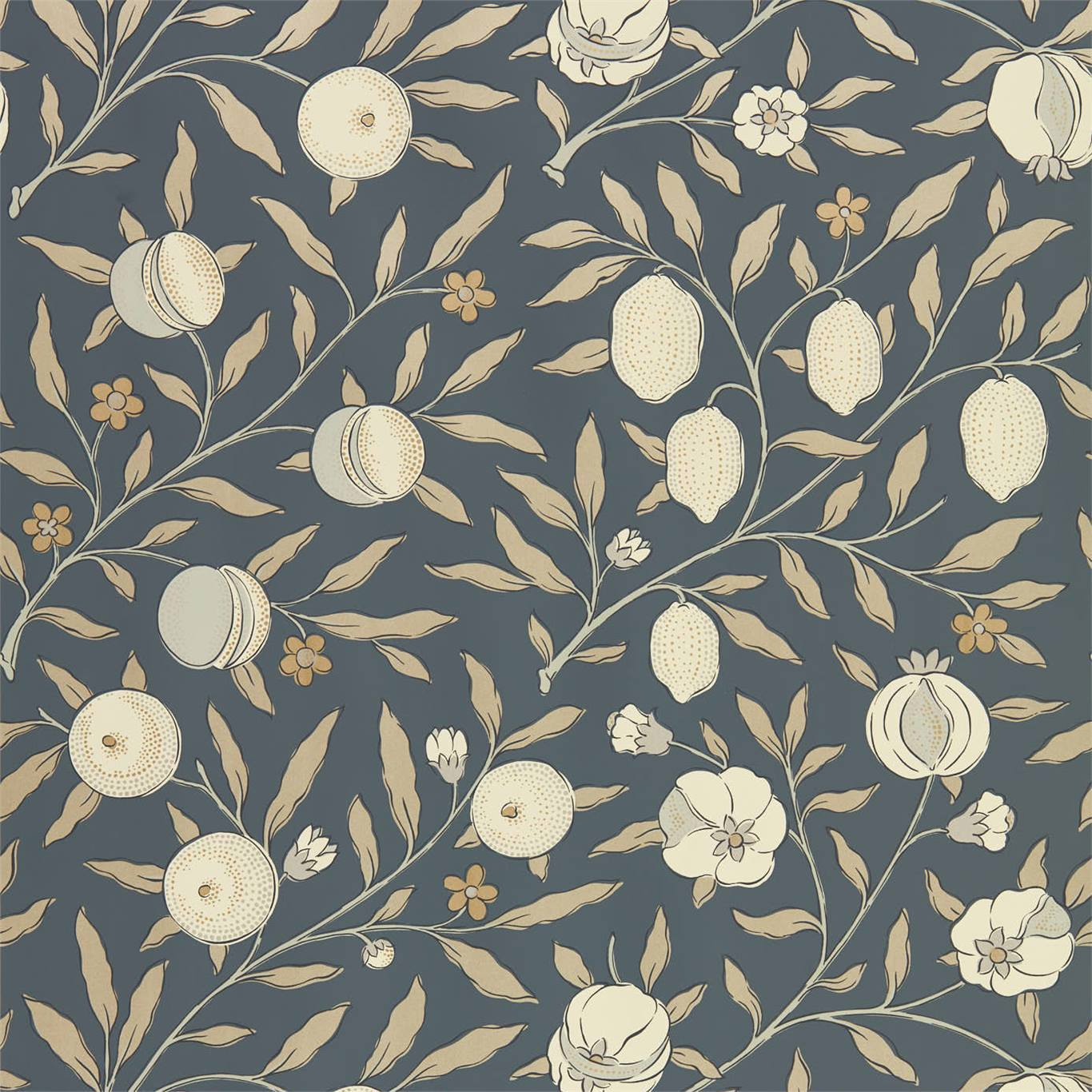 MORRIS & CO Pure Fruit Wallpaper Leaves , Trees Black Ink  Rotary Wide Width Printed Wallpaper - DMPN216543