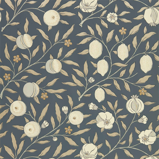 MORRIS & CO Pure Fruit Wallpaper Leaves , Trees Black Ink  Rotary Wide Width Printed Wallpaper - DMPN216543
