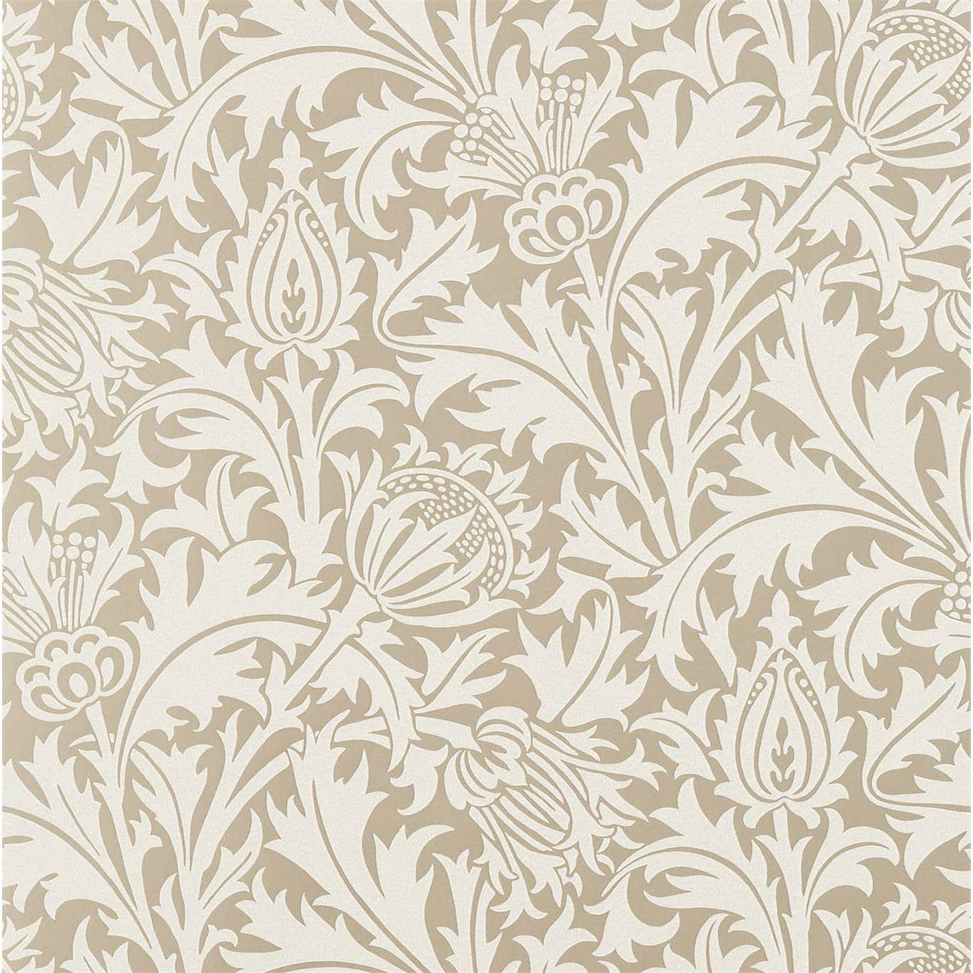 MORRIS & CO Pure Thistle (Beaded) Wallpaper Classic Floral Gilver  Rotary Wide Width Printed Wallpaper - DMPN216548