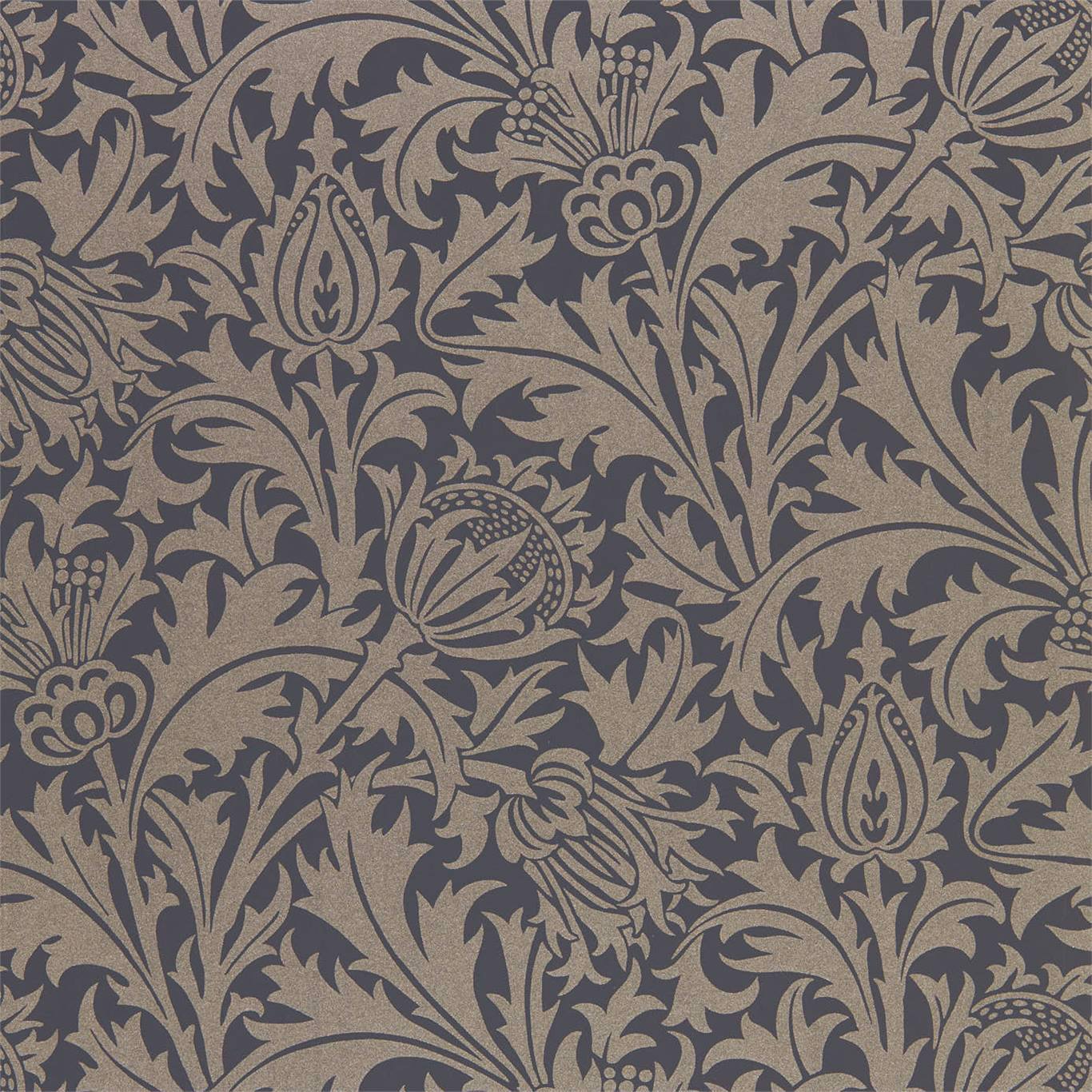 MORRIS & CO Pure Thistle Wallpaper Classic Floral Black Ink  Rotary Wide Width Printed Wallpaper - DMPN216549