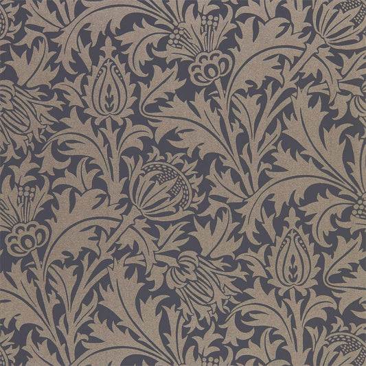 MORRIS & CO Pure Thistle Wallpaper Classic Floral Black Ink  Rotary Wide Width Printed Wallpaper - DMPN216549