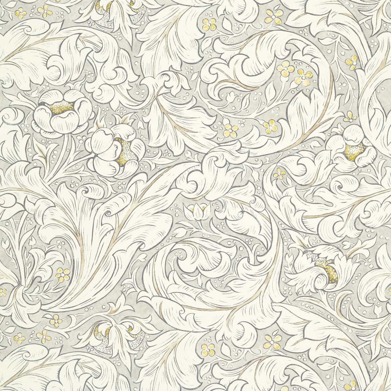 MORRIS & CO Pure Bachelors Button Print Fabric Classic Floral Horned Poppy Grey   - DMPN226486