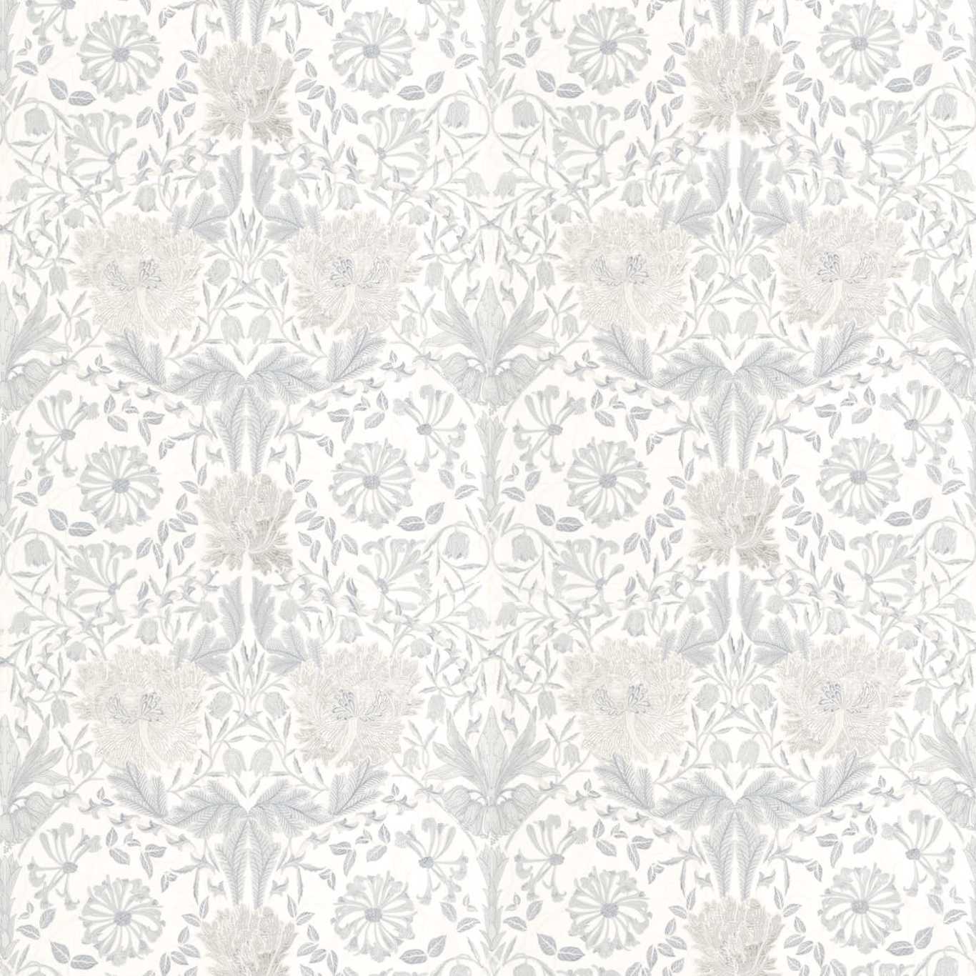 MORRIS & CO Pure Honeysuckle & Tulip Embroidery Fabric Classic Floral Lightish Grey   - DMPN236650